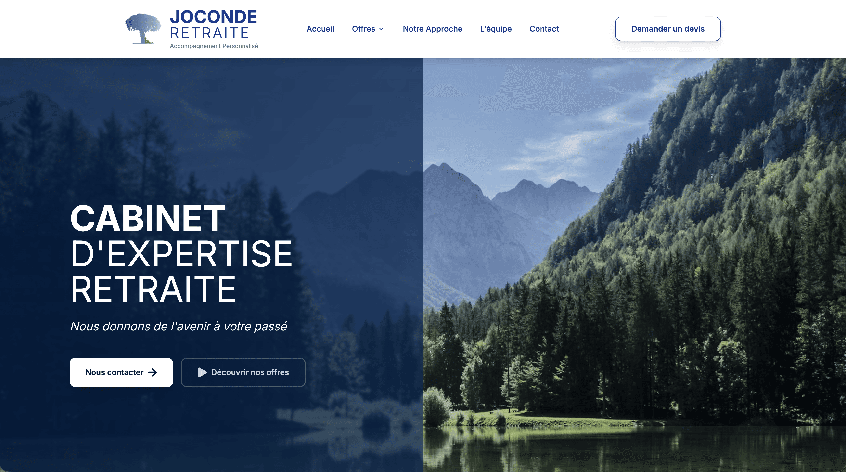 Interface web de Joconde de Retraite présentant l’offre de conseil retraite.
